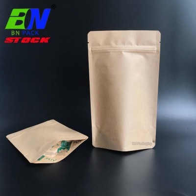 Stock Moq Compostable Stand Up Pouch With Zipper Kraft Paper Bags For Food