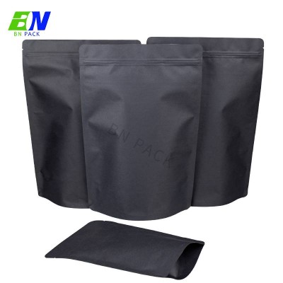 Stock 100% Biodegradable Doypack Pouch Reusable Stand Up Food Packaging Pouch Black Kraft Paper Bag