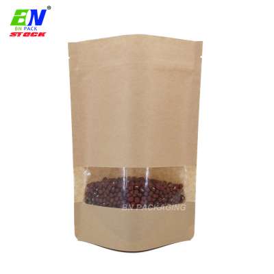 High Quality Plain Kraft paper zipper packaging stand up pouch coffee packaging bag with window